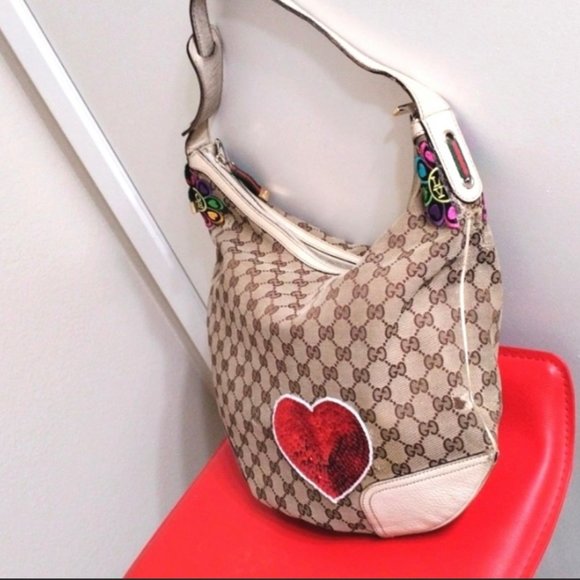 HEARTS 90s Gucci HOBO Large Shoulder Bag - DOUBLE SIDED HEARTS - Picture 8 of 15